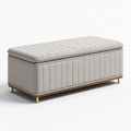 Banc coffre de rangement 120 x 45 x 48 cm en tissu gris avec pieds dorés style contemporain