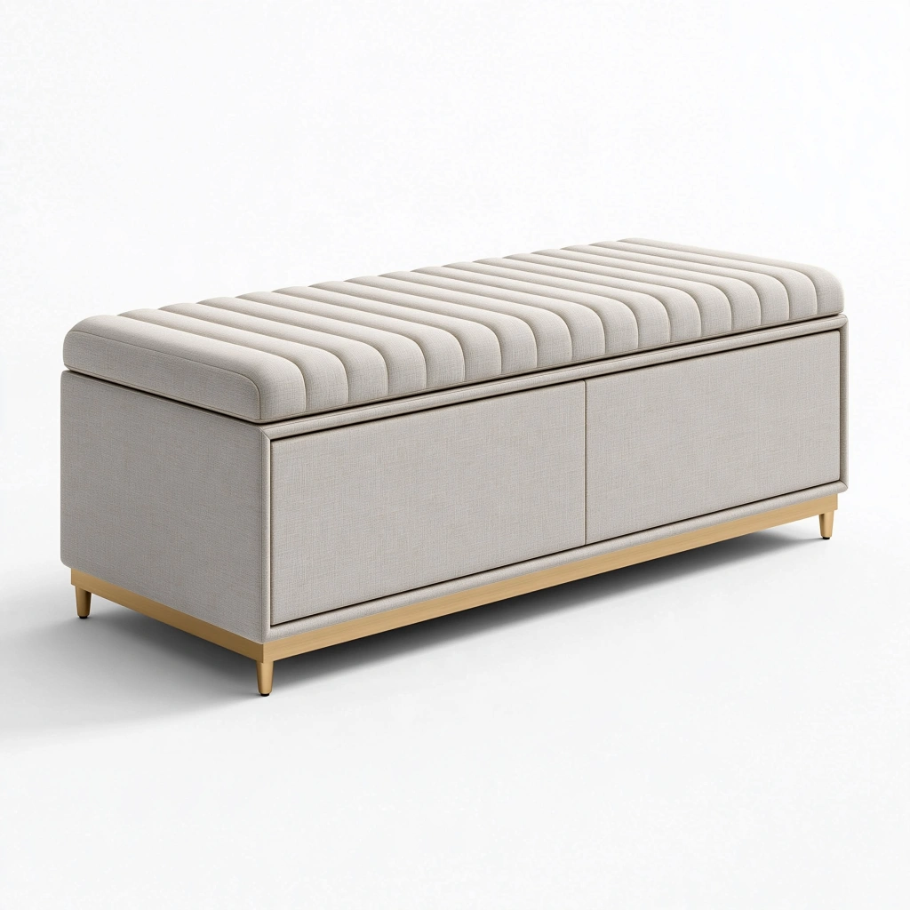 Banc coffre de rangement 120 x 45 x 48 cm tissu beige style contemporain