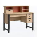 Bureau 120 x 60 x 120 cm en panneaux de bois chêne clair terracotta et noir avec rangement