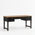 Bureau 140 x 60 x 76 cm en bois noir et naturel avec cinq tiroirs style classique