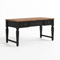 Bureau 150 x 60 x 76 cm en bois noir et brun à 3 tiroirs style classique