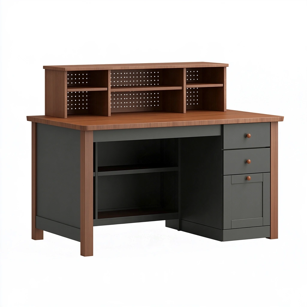 Bureau avec rangement 120 x 60 x 110 cm en panneaux de bois brun et gris anthracite style industriel