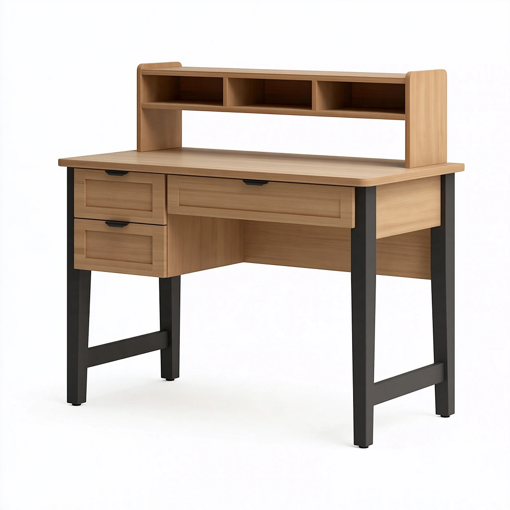 Bureau avec étagère 120 x 60 x 110 cm bois naturel noir rangement moderne
