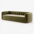 Canapé 3 places 220 x 95 x 75 cm en tissu vert olive - style contemporain capitonné
