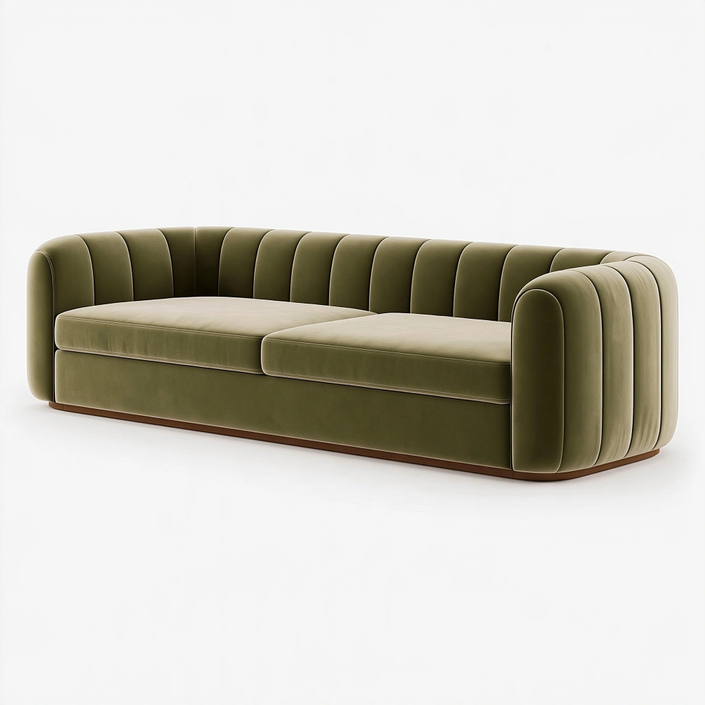 Canapé 3 places 220 x 95 x 75 cm en tissu vert olive - style contemporain capitonné