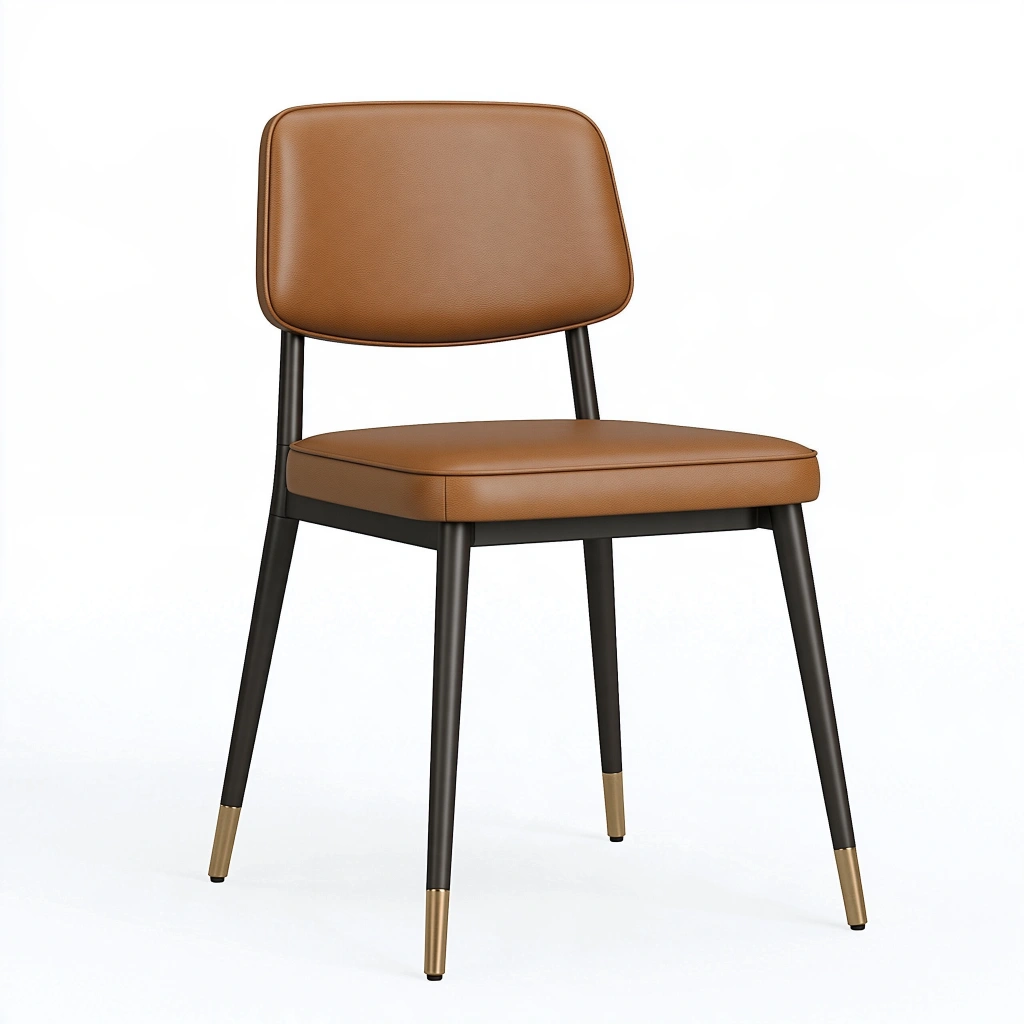 Chaise de salle à manger 48 x 55 x 82 cm revêtement synthétique camel pieds en métal noir style contemporain