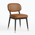 Chaise de salle à manger 52 x 57 x 80 cm en simili cuir marron avec piètement métal noir style contemporain