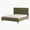 Lit double 160 x 200 cm en tissu vert kaki avec tête de lit capitonnée