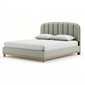 Lit double 160 x 200 cm tissu vert sauge et bois style contemporain