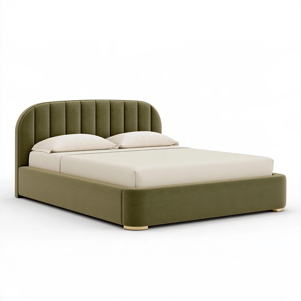 Lit rembourré 160 x 200 cm en tissu aspect velours vert style contemporain