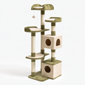 Arbre à chat 60 x 50 x 170 cm en sisal et peluche vert beige avec niches et plateformes