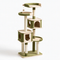 Arbre à chat 60 x 50 x 150 cm en sisal et tissu vert beige avec niches plateformes et jouet suspendu