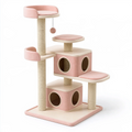 Arbre à chat 60 x 50 x 145 cm en sisal et tissu rose avec niches et plateformes