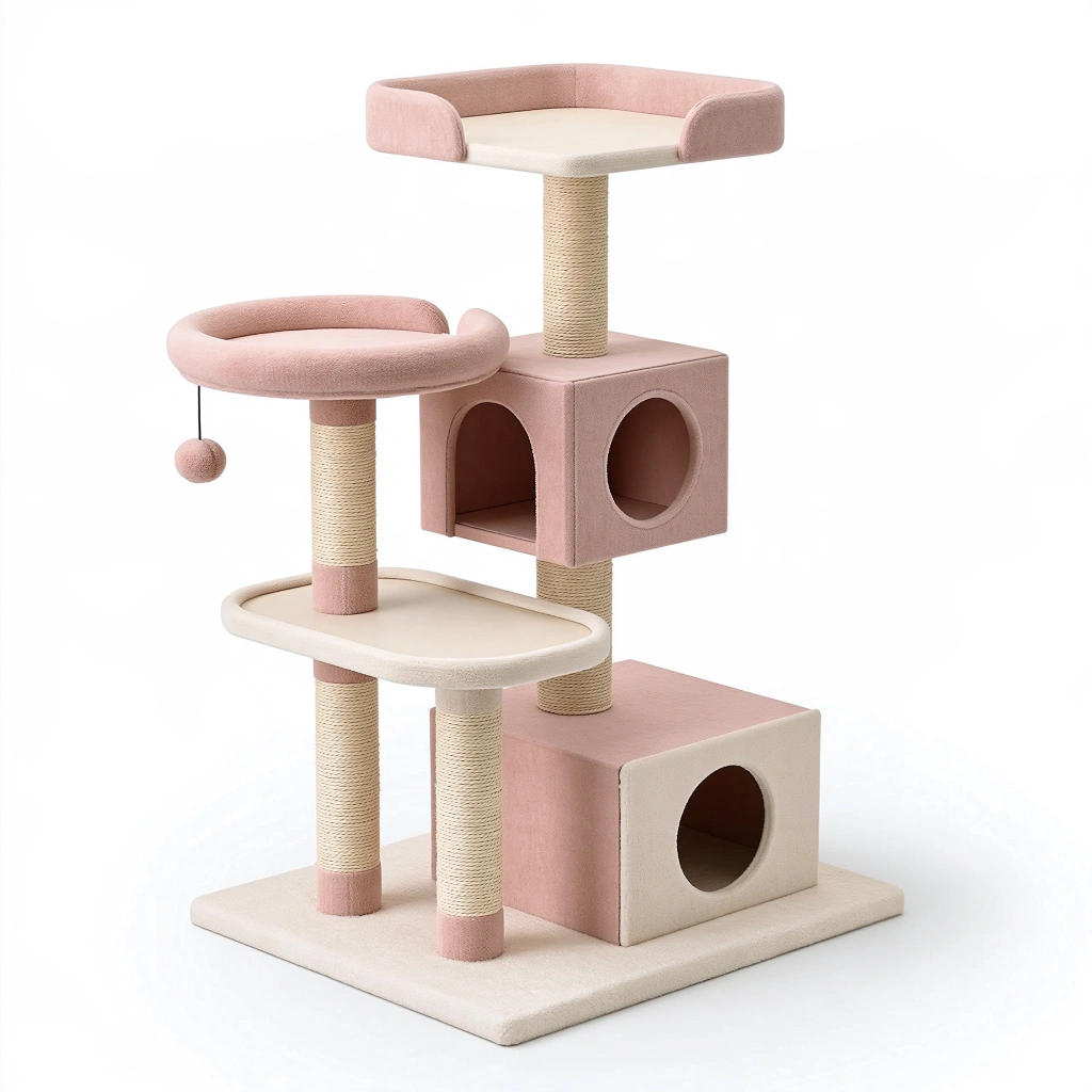 Arbre à chat 60 x 50 x 135 cm rose poudré et crème avec griffoirs en sisal