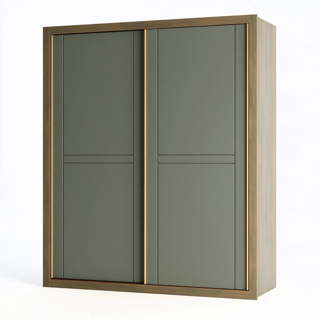 Armoire de rangement 120 x 60 x 200 cm en panneaux de bois vert olive et brun - 2 portes coulissantes