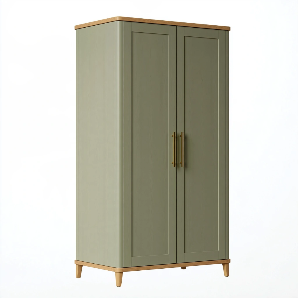 Armoire de rangement 100 x 55 x 190 cm en bois vert olive à 2 portes style classique