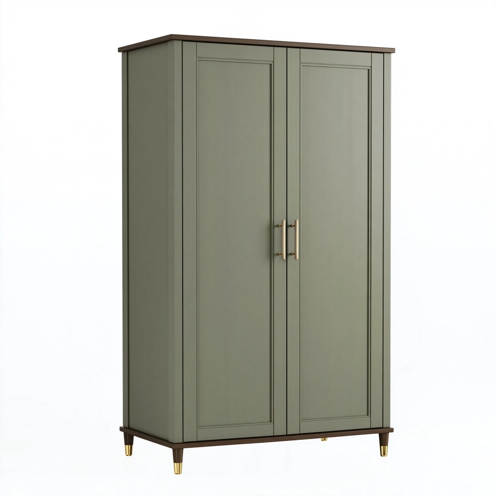 Armoire 100 x 55 x 190 cm en bois vert kaki de rangement style classique