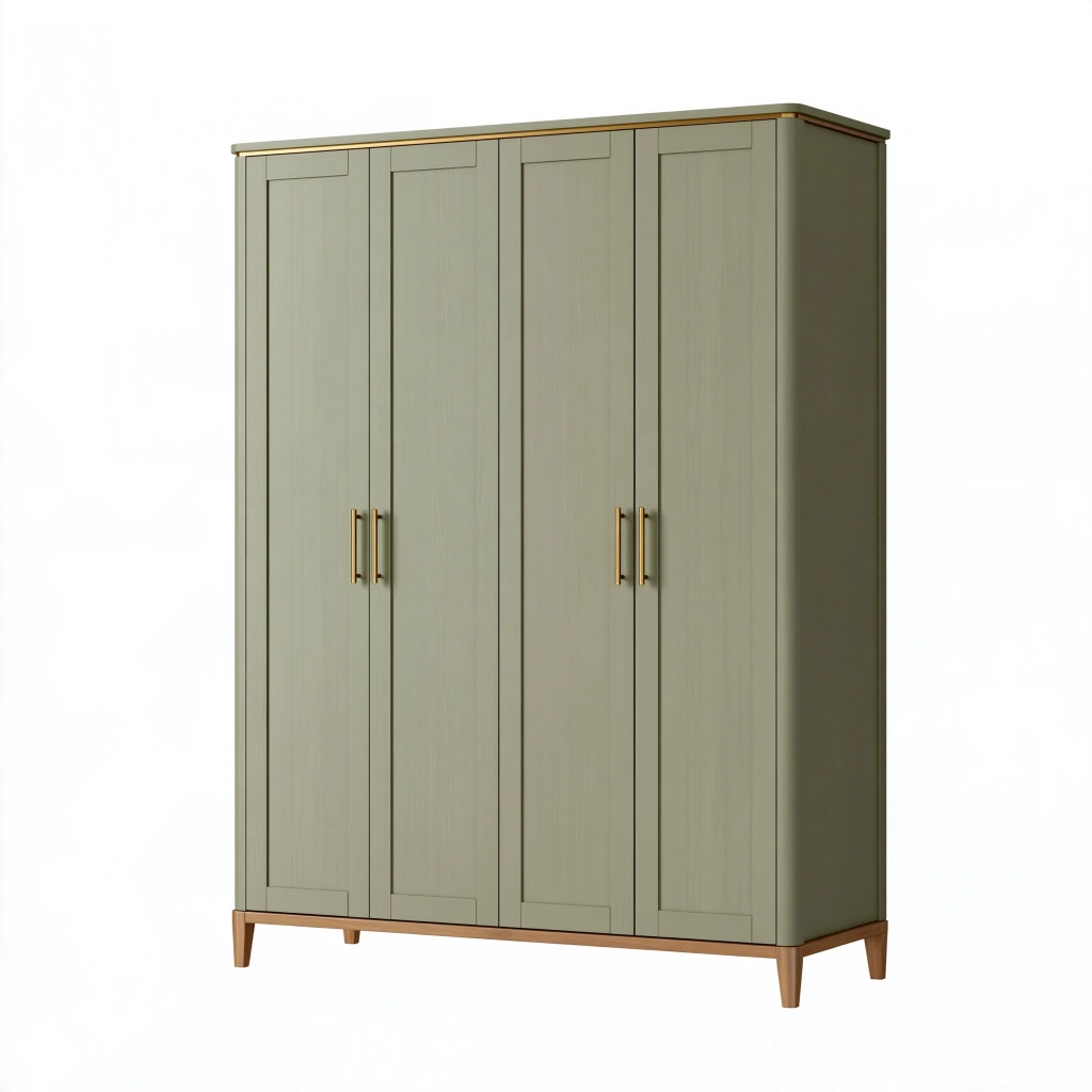 Armoire 4 portes 160 x 55 x 200 cm vert olive effet bois style classique
