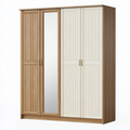 Armoire de rangement 180 x 60 x 200 cm en panneaux de bois chêne et blanc avec portes battantes miroir