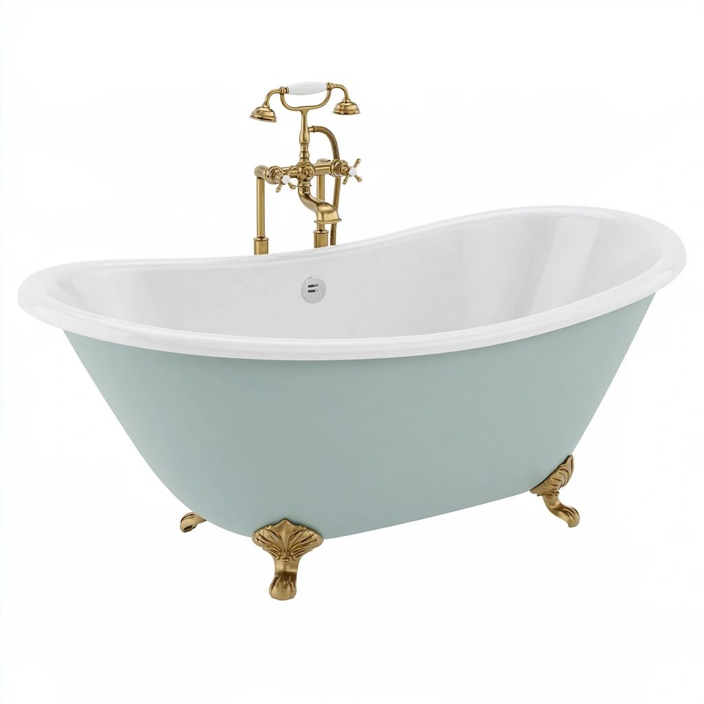 Baignoire îlot 170 x 75 cm en acrylique vert pâle et blanc style classique