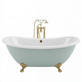 Baignoire îlot 170 cm en acrylique vert pâle et blanc style classique avec pieds dorés