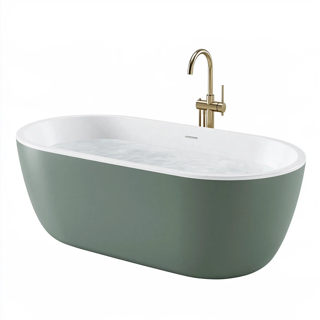 Baignoire îlot 170 x 75 x 58 cm en acrylique vert sauge et blanc style contemporain