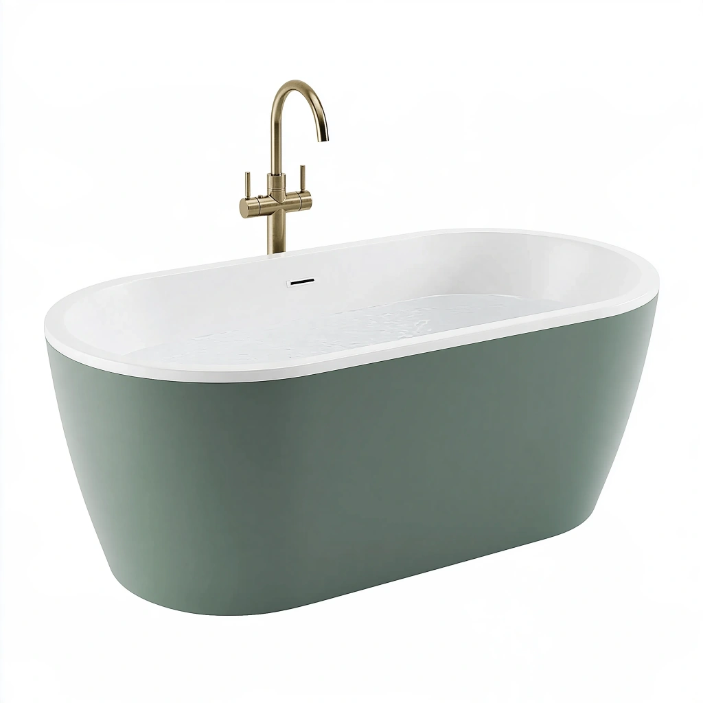 Baignoire îlot 170 x 75 cm en acrylique vert et blanc - style contemporain pour salle de bains