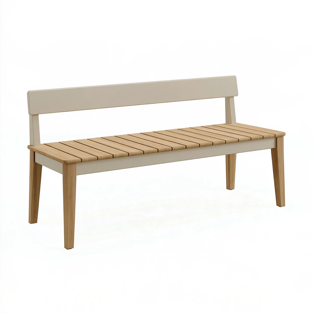 Banc 120 cm en bois beige et naturel avec dossier style scandinave